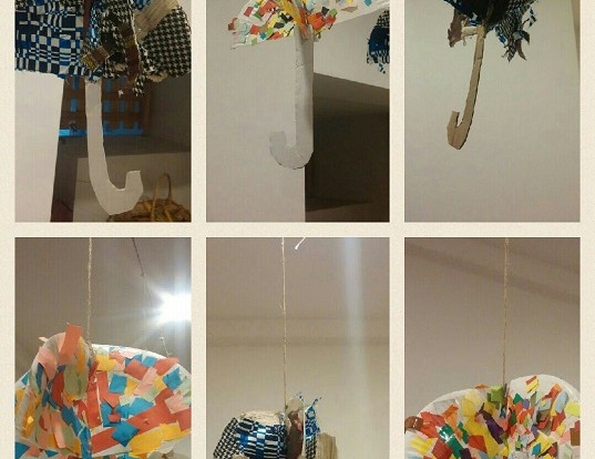 Ribice - izrada kišobrana u sklopu projekta Jesen, tehnika - ljepljenje tkanine i kolaža, razvoj fine motorike i kreativnosti