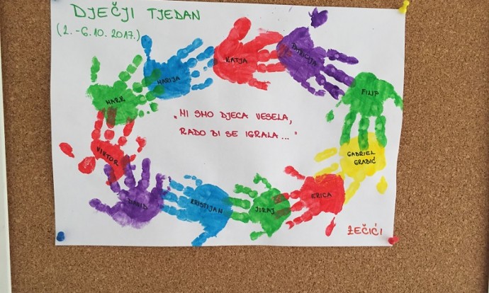Zečići - obilježavanje Dječjeg tjedna, otiskivanje ruku, razvoj kreativnosti i suradnje