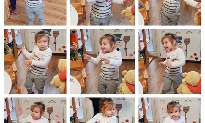 Zečići - plesni pokreti uz pjesmu Kad si sretan, poticanje tjelesnog razvoja, ravnoteže, koncentracije, sluha, ritma