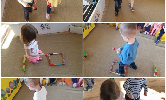 Zečići - pokretna igra ravnoteže i preciznosti sa žlicom i lopticom, poticaj razvoja preciznosti, suradnje i ravnoteže