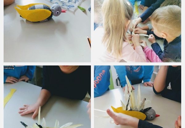 Ribice - creative activity, making a bird of a sock, rice and true feathers