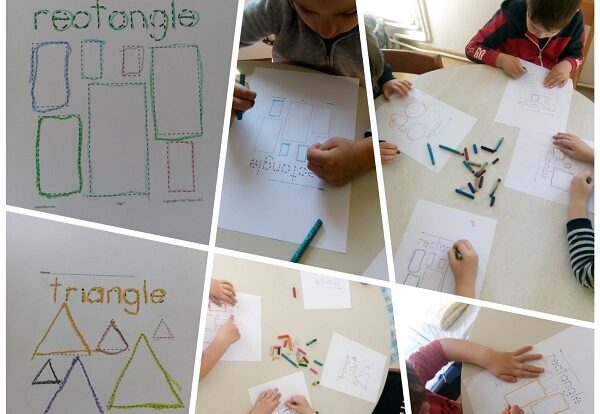 Leptirići engleski - Shapes, trace the lines worksheets