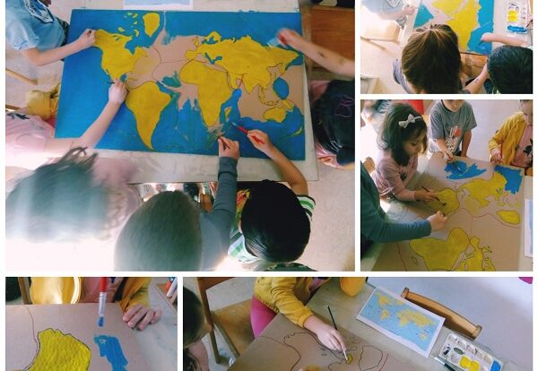 Ribice - Project work; tectonic plates of the Earth, coloring the map, writing the names of the plates and marking the lines of the plates movements