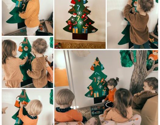 Zečići - ukrašavanje božićnog drvca uz božićnu glazbu, poticanje preciznosti i fine motorike