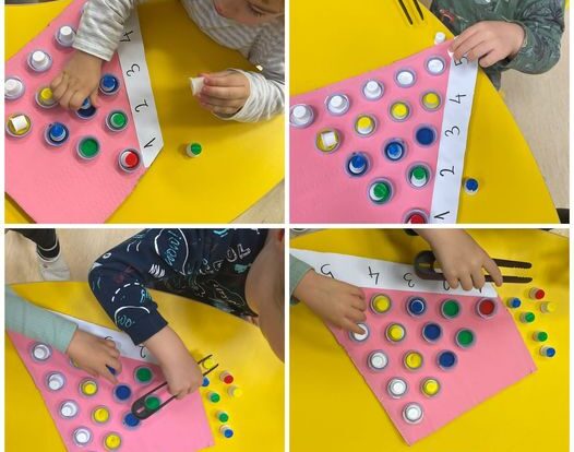 Žirafice - stolno-manipulativna aktivnost povezivanja brojeva s bojom. Razlikovanje zadanih boja te prepoznavanje brojeva do pet.