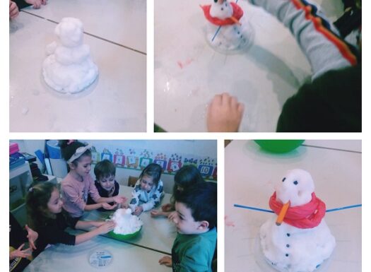 Ribice - winter activities, making snowman from real snow
