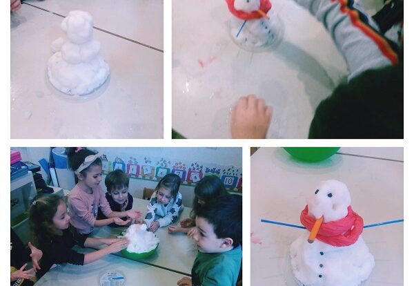 Ribice - winter activities, making snowman from real snow
