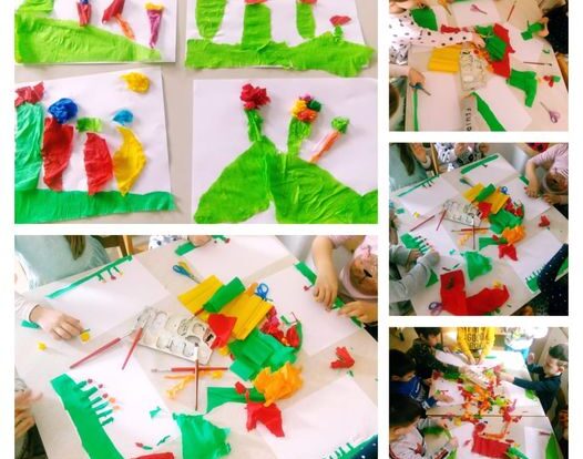 Ribice - Creative activities, Spring is coming, making spring meadow from crepe paper