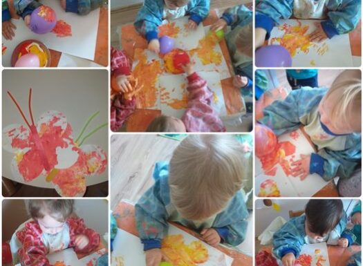 Bubamare - bojanje balonima, izrada leptira, razvoj kreativnosti, poticanje na ispunjavanje papira bojom