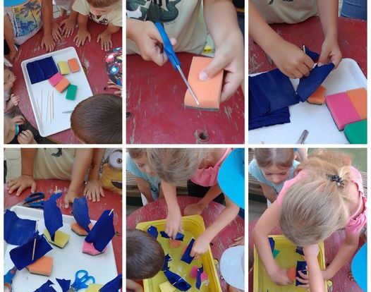 Ribice - summer activities, making sailboat out of a sponge and crepe paper