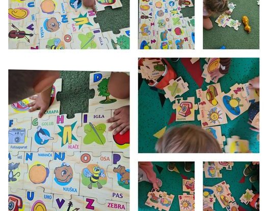 Leptirići - zajedničko slaganje puzzle. Pridruživanje odgovarajućeg oblika, razvoj predčitalačkih vještina te prepoznavanje i imenovanje pojmova