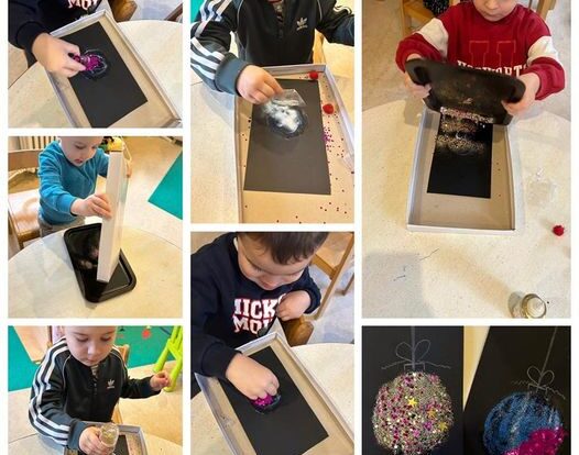 Leptirići engleski - We are making Christmas cards with glue and glitter