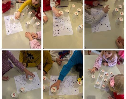 Leptirići engleski - counting and matching numbers with paper cups