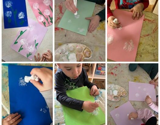 Leptirići engleski - Hello, Spring is here! - we are learning new song and making dandelion with cotton buds.