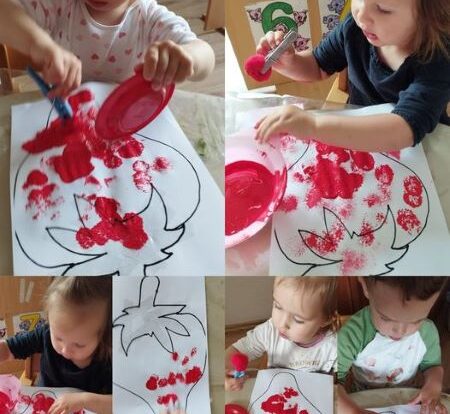 Bubamare - likovna aktivnost na temu `Jagoda` - zdravo sezonsko voće. Potičemo finu motoriku i kreativnost.