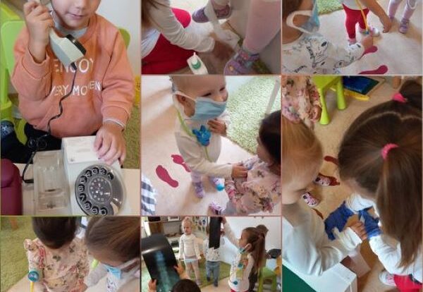 Leptirići - nastavak projekta Zanimanja, igra u kutiću doktora, poticanje međusobne suradnje i zajedničke igre.