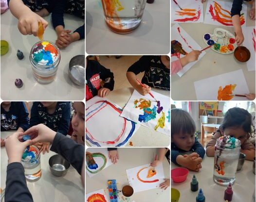 Leptirići engleski - experiment `Rainbow cloud in a jar`, drawing a rainbow.