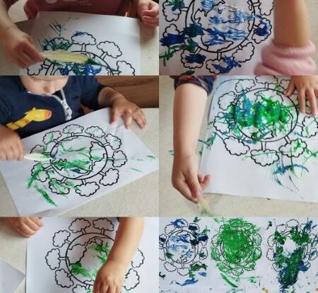 Zečići - Dan planeta Zemlje - obilježavanja uz likovnu aktivnost bojanja s perjem od papige. Uvođenje novih tehnika, poticanje kreativnosti.