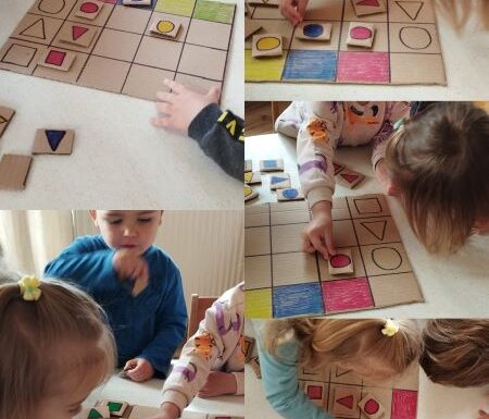 Zečići - stolno manipulativna igra za poticanje logičkog razmišljanja i snalažljivost. Igra se temelji na povezivanju dva svojstva, boje i oblika.
