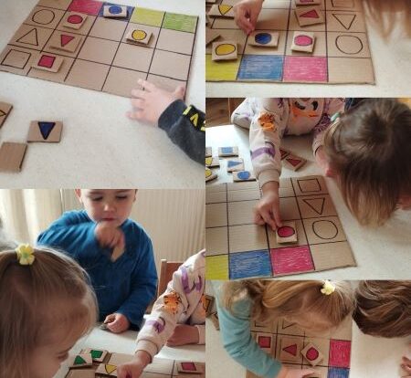 Zečići - stolno manipulativna igra za poticanje logičkog razmišljanja i snalažljivost. Igra se temelji na povezivanju dva svojstva, boje i oblika.