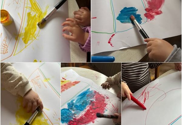 Bubamare - bojanje velike pisanice; koordinacija oko-ruka, poticanje kreativnosti, kombiniranje različitih materijala (flomasteri, kistovi), zajednički rad.