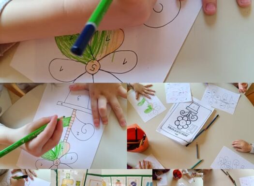 Leptirići - learning numbers up to 5 with rhymes and coloring parts of flowers (5 parts). We developed cognition, fine motor skills and concentration.