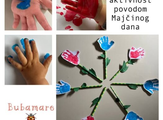 Bubamare - obilježavamo Majčin dan izradom cvjetića u likovnom centru. Potičemo razvoj vizualno-likovne komunikacije te kreativnost.