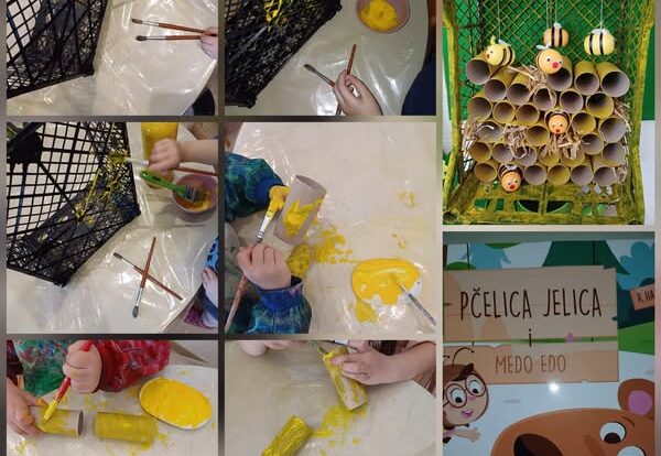 Leptirići - razgovor o pčelama uz izradu košnice za pčele, te čitanje slikovnice Pčelica Jelica i medo Edo. Razvoj spoznaje i kreativnosti.