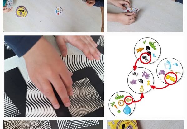 Frfići-mozgalići - igramo društvenu igru Dobble, vježbamo vizualnu percepciju, brzinu uočavanja detalja i radno pamćenje. S Moire-Spiel slažemo i istražujemo optičke iluzije.