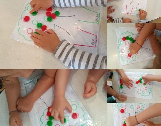 Leptirići - making an apple sensory bag. We developed motor skills, attention and concentration and precision. We repeated the naming of colors.