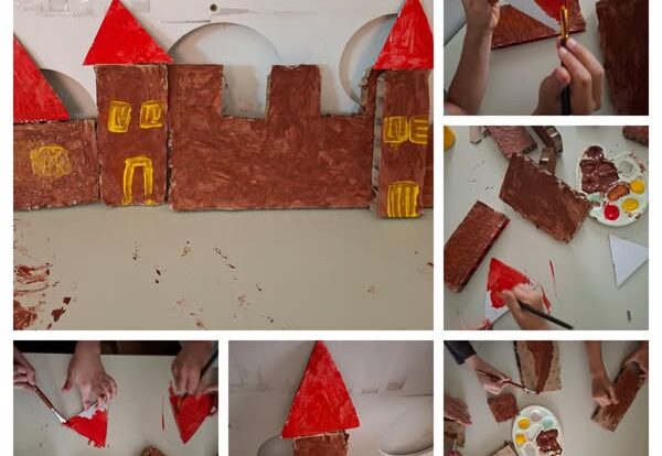Ribice - izrada dvorca od kartona, poticanje na likovno izražavanje kroz iznošenje zajedničkih ideja.