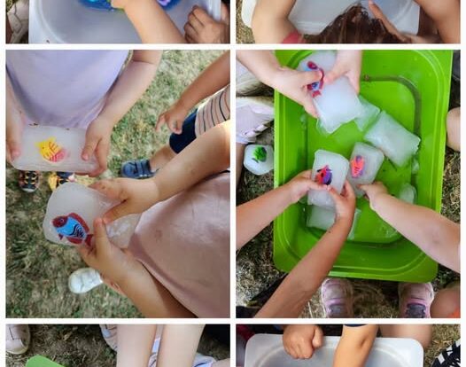 Žirafice - istraživanje s vodom i ledom tijekom boravka na zraku, razvoj spoznaje te poticanje na suradnju.