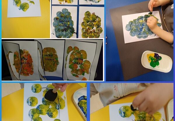 Lavići – izrada čestitki za Uskrs, umakanje spužvice u temperu, te tapkanje na predložak pisanice. Razvoj kreativnosti i fine motorike
